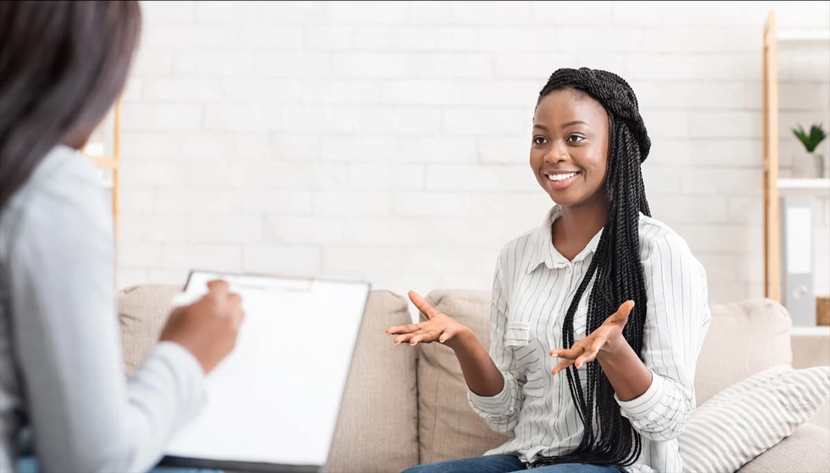 Counselling session in a calm, comfortable setting